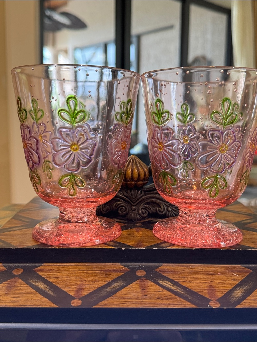 Anthropologie Acrylic Pink Floral Embossed Goblets